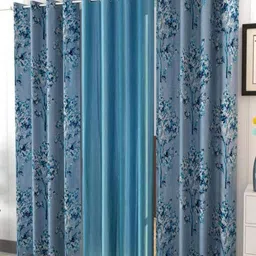 Galaxy Home Decor Blue Set of 3 Floral Window Curtain-17