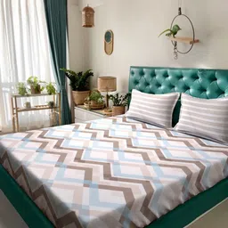 KLOTTHE White & Blue Geometric Printed 300 TC King Bedsheet Set 2.50 m x 2.25 m-image-19
