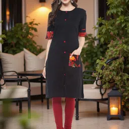 Pannkh Abstract Printed Round Neck Short Sleeves Cotton Straight Kurta-56