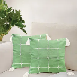 URBAN SPACE Green & White 2 Pieces Embroidered Square Cushion Covers-21
