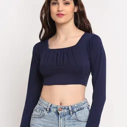 Enmozz Women Square Neck Fitted Crop Top-image-50