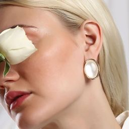 SOHI Gold-Plated Artificial Stones Studded Oval Diana Studs Earrings-24