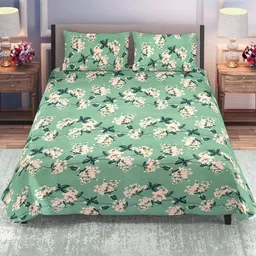 DREAM LIVING Green Floral 144 TC Queen Bedsheet with 2 Pillow Covers-image-64