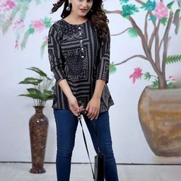 Jinax Women Ethnic Printed Round Neck Tunics-image-89
