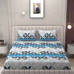 Myntra Elegant Homes Blue Geometric Printed 300 TC King Fitted Bedsheet Set 1.82m x 1.98m-image-13