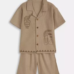 FAYEZFASHION Boys Embroidered Short Sleeves Pure Cotton Shirt With Shorts-image-64