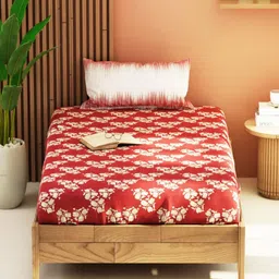 KOPA Bagator Burgundy & Brown Floral 152 TC Single Bedsheet With 1 Pillow Covers-44