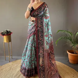 MORDEN MUSE Women Kalamkari Printed Cotton Saree-picture-19