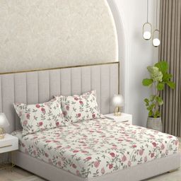 Pure Decor Amulya White Floral Microfiber 220 TC Double Queen Bedsheet Set-2.28m X 2.54m-image-14
