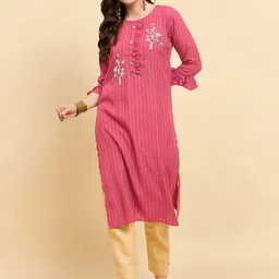 Anouk Rustic Floral Embroidered Thread Work Cotton Silk Straight Kurta-image-71