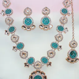 VATSALYA creation Alloy Gold- plated Green Jewellery Set-image-16