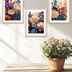 Kotart Brown & Blue 3 Pieces Wooden Floral and Botanical Wall Paintings-picture-41