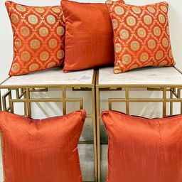 DIHIKA Rust & Orange Set of 5 Square Cushion Covers-13