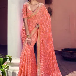 DIVASTRI Leheriya Embroidered Pure Georgette Leheriya Saree-picture-20