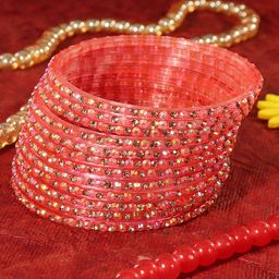 LAVAZZA Set Of 12 Zircon Diamond Stone & Beads Studded Glass Bangles-image-32