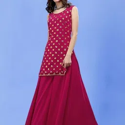 PARROT CREATION Geometric Embroidered Sequinned Georgette Kurti with Sharara And Dupatta image 2