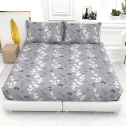 THE WHITE MOSS Grey & White Floral 130 TC King Bedsheet with 2 Pillow Covers-image-12