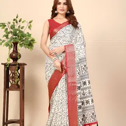J 6 DESIGNER Printed Art Silk Handloom Block Print Saree With Blouse-picture-6