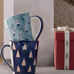 Eyaas Navy Blue & Grey Printed Ceramic Glossy Mugs Set of Cups and Mugs-49