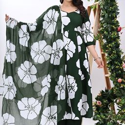 L.H HANDICRAFTS Floral Printed Sweetheart Neck Pure Cotton Kurta With Trousers & Dupatta-image-21