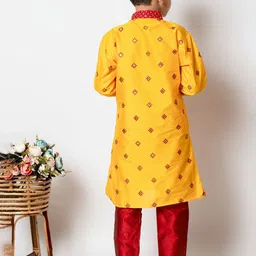 NFC CREATION Boys Embroidered Regular Sequinned Dupion Silk Kurta with Pyjamas image 5