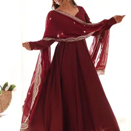 ZIBLON Women Regular Thread Work Chanderi Cotton Kurta with Trousers & With Dupatta-picture-24