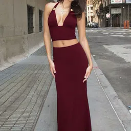 Outzidr Halter Neck Crop Top With Skirt Co-Ords-image-3
