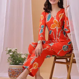 KALINI Printed V Neck Top With Trousers Co-Ords-picture-55