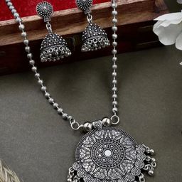 NAMAN ARTS Silver-Plated Beaded Oxidised Jewellery Set-image-19