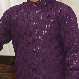 Aj DEZInES Boys Ethnic Motifs Embroidered Regular Sequinned Kurta with Pyjamas image 5