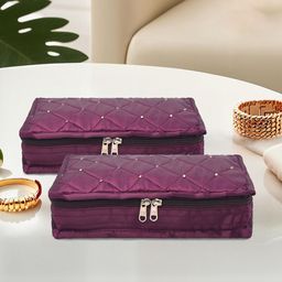Kuber Industries Purple & Gold Toned Set of 2 Satin Jewellery Organiser Kit With 6 Pouches-13