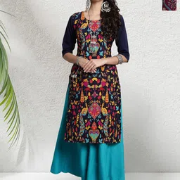 HERE&NOW Selection Of 2 Ethnic Motifs Printed Round Neck Straight Kurta-image-25