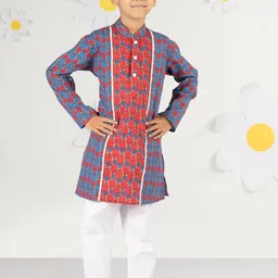 VASTRAMAY Boys Floral Printed Cotton Kurta with Pyjamas-image-80