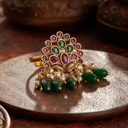 Jazz and Sizzle Gold Plated Stone Studded & Beaded Finger Ring-38