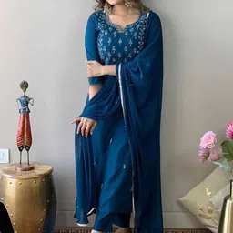CaniBani Teal Viscose Rayon Kurta Sets-22