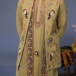 KALPRAAG Men Floral Embroidered Regular Sequinned Kurta with Trousers & With Dupatta image 5