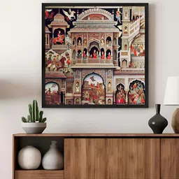 999Store Brown & Beige Traditional Indian Palace Art Canvas Painting Wall Art-13