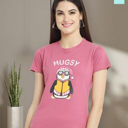 Dreambe Women Pack of 2 Graphic Printed Round Neck Cotton Regular Fit T-shirts-picture-0