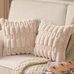 Vinayaka Fab Beige Set of 2 Square Cushion Covers-23