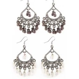 Creative Frogs Silver Oxidize Grey & Black Drop Earrings - Set Of 2-57