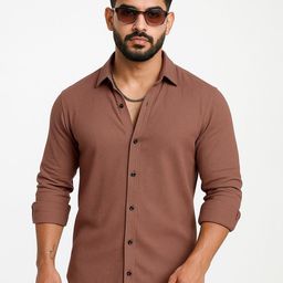 KHUSHI CREATION Original Slim Fit Textured Spread Collar Casual Shirt-image-85