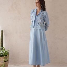 OneWe Floral Embroidered Cotton A-Line Maxi Jacket Dress-image-10