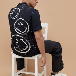 SmileyWorld Men Graphic Printed Cuban Collar Cotton Casual Shirt-image-1