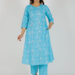 Aramya Women Floral Printed Pure Cotton Kurta with Trousers-image-19