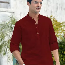 EdinWolf Men India Slim Fit Mandarin Collar Solid Cotton Casual Shirt-image-83