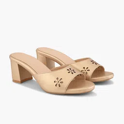Elevato Basics Women Block Sandals with Laser Cuts-49