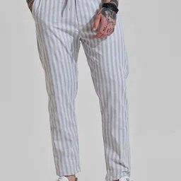 Snitch Men Snitch Light Grey Mid-Rise Slim Fit Trouser-image-5