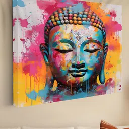 Myntra Elegant Homes White & Blue Buddha Canvas Wall Art-image-97