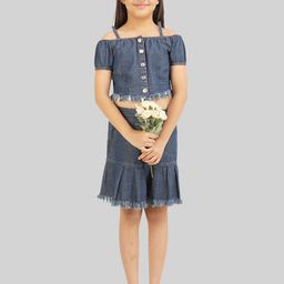 BEING NAUGHTY Girls Off Shoulder Neck Short Sleeves Pure Cotton Top With Skirt-image-48