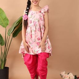 Here&Now X Kinder Kids Girls Floral Printed Empire A-Line Kurta with Dhoti Pants-33